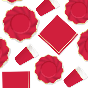 DAMAI Party Supply Custom Red Wave-shaped Gold Hot Stamping Paper Tableware Set Disposable Plate Cup Napkin for Party Decor - Product Image 4