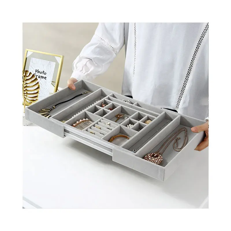 Expandable jewelry organizer case PU leather lager jewelry removable storage organizer tray for women and girl