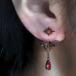 Vintage Goth Spider Web Hoop <b>Earrings</b> for Women Men Punk Red Crystal Water Drop Pendant <b>Earrings</b> Party Fashion Jewelry Y2K Gift - Product Image 3