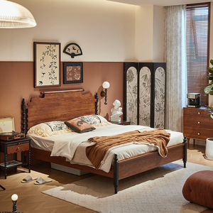 Ensemble de lit Queen en bois massif, design du milieu du siècle, lit plateforme doux, lit durable, meubles de chambre à coucher de luxe - Product Image 3