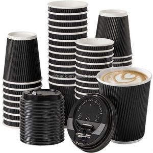 Gobelets personnalisés avec logo, 16 oz, double paroi, biodégradables, en papier kraft, pour café chaud, vin, eau minérale, tequila, boissons énergisantes, gobelets ondulés arc-en-ciel - Product Image 1