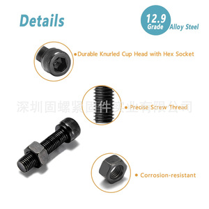 M3 Hex Socket Head Cap Screws Nuts Kit 12.9 Grade Alloy Steel 340pcs Metric Black Coated DIN912 Standard Thread - Product Image 4