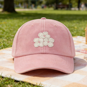 หมวกเบสบอลผ้าเดนิมสีชมพูพร้อมลายปักดอกไม้สีขาวสามดอก – หมวกลำลองระบายอากาศได้ดีสำหรับการเดินป่าและเล่นกอล์ฟ - Product Image 5
