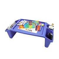 Bureau portable en plastique, plateau d'activités avec rangement latéral, bureau en plastique empilable pour dessin, étude, repas et activités