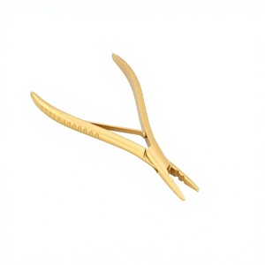 Pince à extensions capillaires personnalisable avec logo, en acier inoxydable doré, outils de pose de micro-perles courbés - Product Image 1