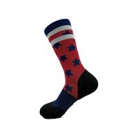 Chaussettes de sport en polyester personnalisées avec logo imprimé, motifs étoiles et rayures, couleurs contrastées, patriotiques, pour équipes, course à pied, football, soccer