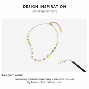 Collier à chaîne de perles bicolore en acier inoxydable plaqué or 14K sous vide, réglable 40+5 cm, design sans pendentif - Product Image 2