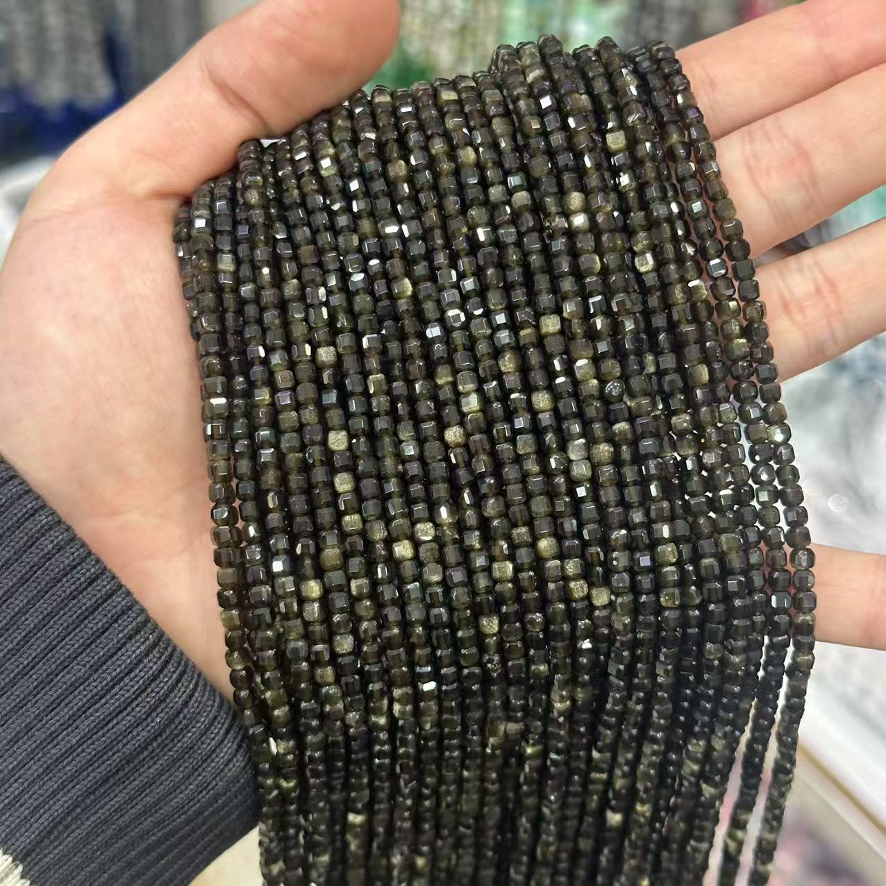 3mm Citrine Crystals Small Faceted Cube Dice Square Beads Ruby Gemstone Healing Stone Bead for DIY Jewelry Making Full Strand