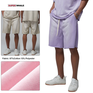 Мужские летние шорты из выбеленного хлопка на заказ, с завязками на талии, для баскетбола, высокое качество, однотонные, оверсайз, от производителя - Product Image 3