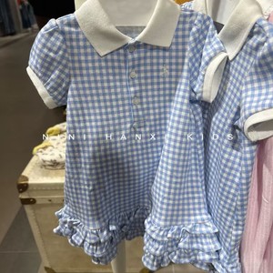 Child Star Circle Girls Blue Plaid Short Sleeve <b>Dress</b> With <b>Ruffle</b> Hem Breathable Summer Princess Style - Product Image 2