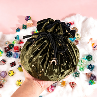 Pochette à cordon en velours doux grande capacité pour dés de jeu, fond rond, avec breloques lune dorée pour D&D