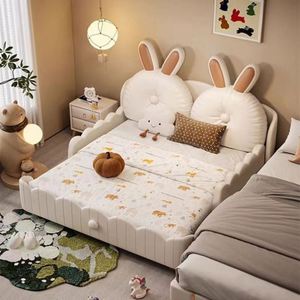 WL Rabbit Children's <b>Bed</b> Girl Princess Solid Wood Bedroom Guardrail Modern Comfortable Full Size Daybed Cotton Upholstery Made - Product Image 3