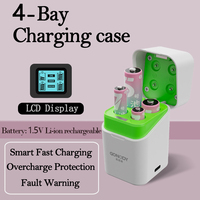 Estuche de Carga Portátil con Batería USB-C, Pantalla LCD Integrada e Iluminación LED para Baterías Recargables de Iones de Litio AA AAA de 1.2V y 1.5V