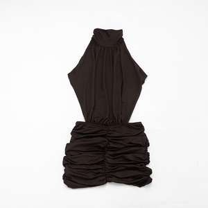 Robe pour femme Viviblook J26DS292, nouvelle robe moulante mini plissée sans manches, couleur unie, décontractée, dos nu - Product Image 6