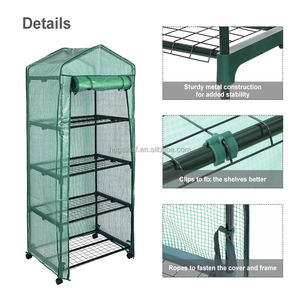 Support de rangement à 4 niveaux, mini serre de jardin portable et mobile avec roulettes et couverture en PE durable - Product Image 3