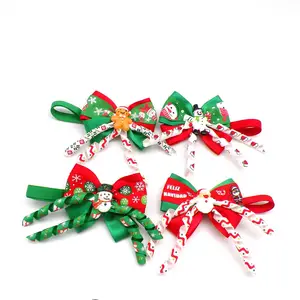 Grosir Natal dapat disesuaikan kerah anjing dasi kupu-kupu warna merah hijau aksesori Natal hewan peliharaan manusia salju hewan peliharaan pita rambut untuk kucing