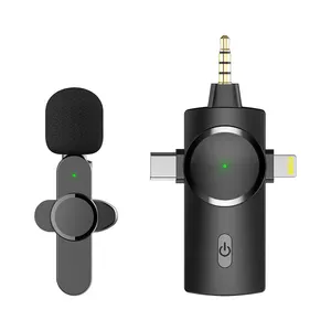 Mikrofon nirkabel Lavalier 2.4g, mikrofon dengan Port tipe-c Light-ning 3.5mm untuk ponsel