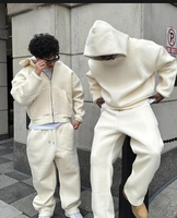 Ensemble de survêtement en molleton épais personnalisé pour homme, sweat à capuche zippé oversize et pantalon de survêtement ample, style streetwear, deux pièces