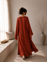 Gaun Muslim Satin Premium Berhias Kristal Butik, Kaftan Elegan Butik Dubai untuk Wanita