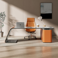 Bureau d'ordinateur en bois massif minimaliste italien extensible en forme de L avec bibliothèque intégrée, lumière moderne, bureau de maison moderne, montage mural