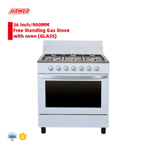 JINWEN Hochwertiger 36-Zoll (900mm) freistehender 5-Flammen-Luxus-Gasherd mit Backofen, amerikanischer Propan-Elektroherd mit 5 Brennern - Product Image 1