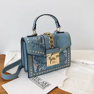 Wholesale fashion designer lock snakeskin pu leather ladies hand bag shoulder crossbody women custom purses and handbags