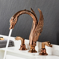 Robinet de lavabo thermostatique en laiton couleur or rose, design cygne, garantie 5 ans, pour salle de bain, à trois trous