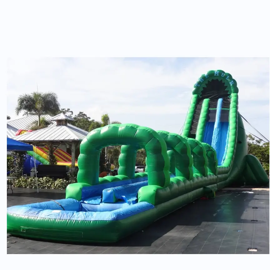 Tobogán de agua inflable grande para adultos y niños, tobogán de agua comercial verde con piscina