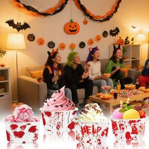 24Pcs Halloween Bloody Treat Ice Cream Cups Creepy Bloody Handprint Footprint Design Snack Cups Zombie Vampire Paper Bowls - Product Image 6