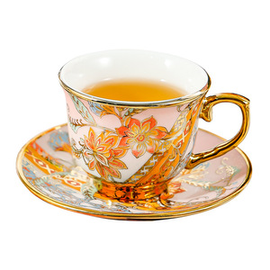 Ceramic Coffee <b>Cup</b> <b>Set</b> With Gold Rim Flower Pattern Break Resistant For Afternoon <b>Tea</b> - Product Image 5