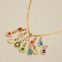 Arc-en-ciel multicolore coeur rond carré Zircon collier breloques pour la fabrication de bijoux en acier inoxydable non terni