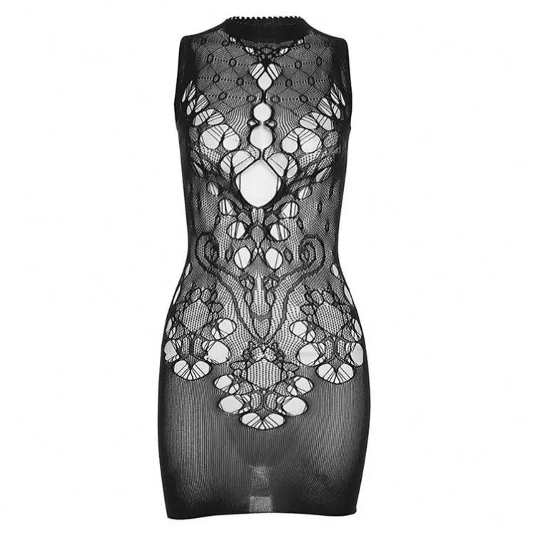 Lace Mini Sexy Dress Women Hollow Out Sleeveless Skinny Black Party Club Dress