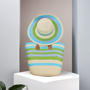 FSP523 été décontracté femmes plage fourre-tout sacs vacances <span class=keywords><strong>chapeau</strong></span> de <span class=keywords><strong>paille</strong></span> ensemble nouveau Style rayé couleur dames <span class=keywords><strong>paille</strong></span> sacs à main <span class=keywords><strong>et</strong></span> <span class=keywords><strong>chapeau</strong></span> de plage - Product Image 1