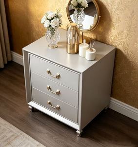 Modern Luxury <b>Grey</b> Solid Wood Nightstand,3 Drawers Gold Metal Handle Short Feet Bedside <b>Cabinet</b> for Contemporary Bedroom Night S - Product Image 4