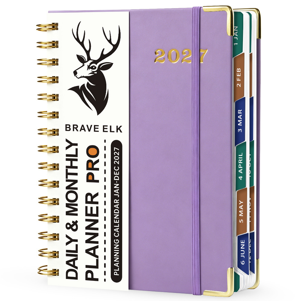Libreta agenda con espiral - tamaño A5 - color morado - 160 hojas