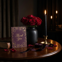 Cartes de remerciement personnalisées en or rose gaufré violet foncé, style gothique, pour mariage, emballage cadeau de luxe romantique, cartes de vœux en gros