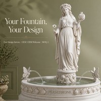 Fontaine de jardin en marbre avec statue de Persephone, becs papillon et bassin sculpté en grenade pour entrée d'hôtel