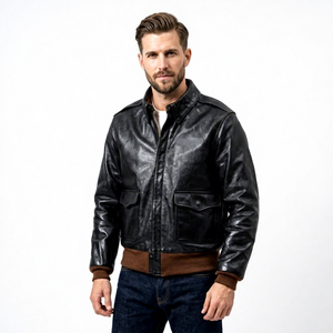 <span class=keywords><strong>Blouson</strong></span> <span class=keywords><strong>aviateur</strong></span> <span class=keywords><strong>en</strong></span> <span class=keywords><strong>cuir</strong></span> véritable OEM <span class=keywords><strong>en</strong></span> gros <span class=keywords><strong>pour</strong></span> hommes et femmes, style décontracté, avec boutons décoratifs et fermeture éclair, <span class=keywords><strong>en</strong></span> <span class=keywords><strong>cuir</strong></span> de vachette - Product Image 1