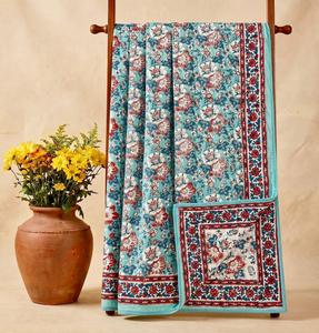 Premium Indigo Floral Cotton Dohar Reversible Quilt Cover Printed <b>Bedspread</b> <b>Double</b> Sided Home Use - Product Image 1