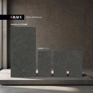 Azulejos de porcelana cerámica Nano Glossy Lucia Grey de 800x1600 mm, diseño contemporáneo de piedra gris para interiores de proyectos. - Product Image 6