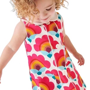 Bajo MOQ verano bebé niño niñas tela 100% botones bolsillos sin mangas Floral algodón Niña Casual bebé niños tutú falda - Product Image 4