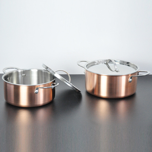 3Ply Casseroles Copper <strong>Saucepan</strong> <strong>Induction</strong> 16 18 20 22 24 26 cm Stockpot for Kitchen Cooking Safety Microwave Dishwasher - Product Image 3