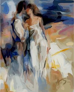 Lovers Kiss Paint por número para adultos principiantes, Kits de pintura al óleo digital DIY sobre lienzo con pinceles y pigmento Acrílico - Product Image 1