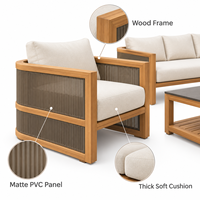 Ensemble de canapés de patio en aluminium finition teck de luxe avec table basse pour villa, hôtel et complexe hôtelier
