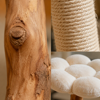 Arbre à chat en bois massif avec plateforme double en forme de fleur, griffoir en sisal, niche fermée, robuste, capacité 18 kg, mobilier pour chat en peluche