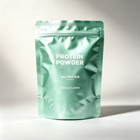 Sachet d'emballage pour poudre protéinée, personnalisé avec logo, en aluminium alimentaire, refermable avec fermeture éclair, thermoscellable, à fond plat, vente en gros