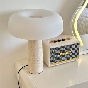 Lámpara de mesa con forma de hongo, base de travertino, bombilla LED E27, 220V, control de interruptor, para dormitorio, sala de estar, estudio, luz decorativa - Product Image 1