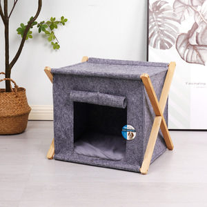 Cat <b>House</b> Wooden Frame Felt Pet <b>Bed</b> Enclosed Windproof For Cat Medium Size - Product Image 3