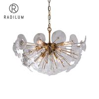 Lustre moderne en laiton, style français de luxe, lampe en verre en forme de pétale, luminaire design pour villa, suspension Kendari