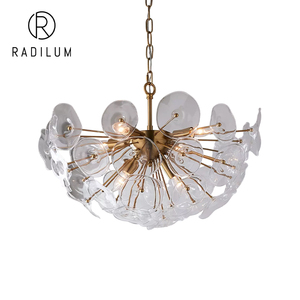 Lustre moderne en laiton, style français de luxe, lampe en verre en forme de pétale, luminaire design pour villa, <span class=keywords><strong>suspension</strong></span> Kendari - Product Image 1
